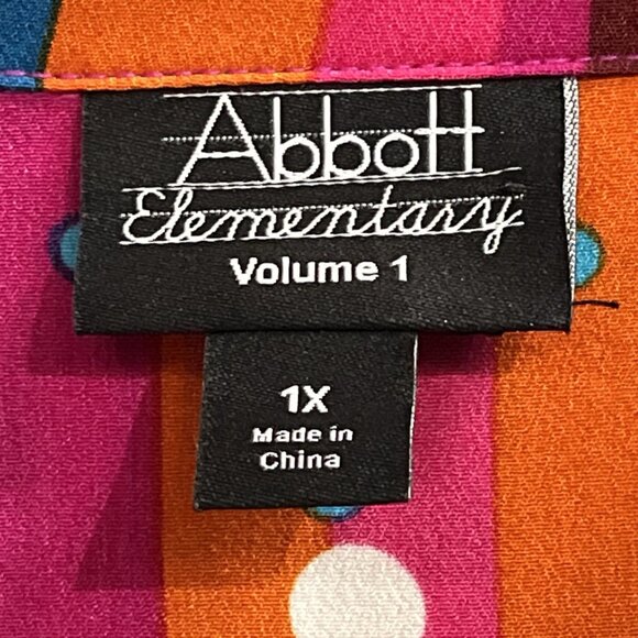 Abbott Elementary Dress Womens 1X Multi Color Striped Dots Button Down Midi - Picture 3 of 8